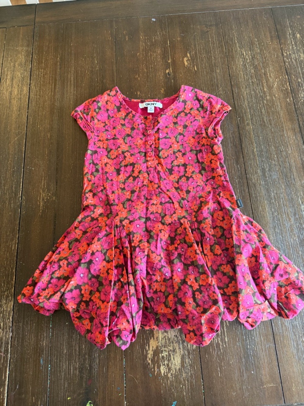 DKNY Pink and Orange Floral Button-Front Top